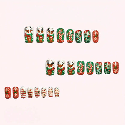 24Pcs Fake Nails, Christmas Theme Manicure, Cute Snowman Nail Tips, Luxurious And Elegant Style, Suitable For Parties, Gatherings, And Daily Wear