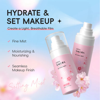 LAIKOU Japan Sakura Dewy Setting Mist Makeup Setting Spray Hydrating Face Mist Radiant Glow Finishing Spray 80ml