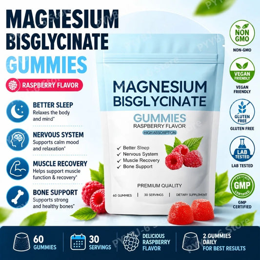 Magnesium Bisglycinate Gummies Support Daily Sleep Quality Help Maintain Nervous System Health Assist Muscle Recovery 60 Gummies