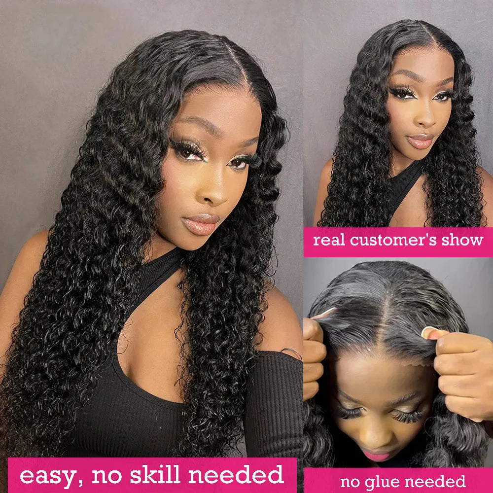 Glueless Wig Human Hair Ready To Wear Water Wave 13x6 HD Lace Frontal Human Hair Wigs Curly Lace Front Human Hair Wig PrePlucked