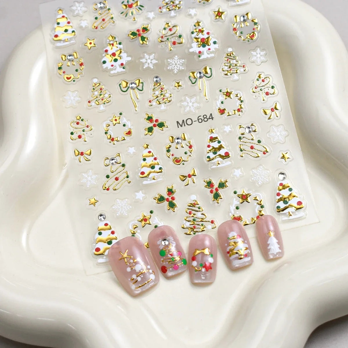 2 to 12 Sheets 5D Gold Silver Christmas Nail Decals Crystal Rhinestone Snowflake Xmas Tree Self Adhesive Nail Art Stickers