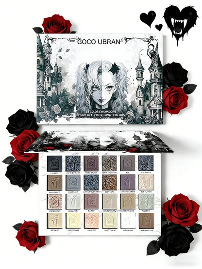 24-Color Dark Elf Eyeshadow Palette Gothic Vampire Style High-Pigment Shimmer/Glitter Eye Makeup Set Perfect Christmas Gift