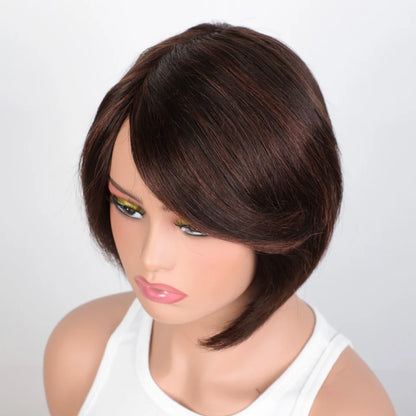 Rebecca Brazilian Short Straight Bob Human Hair Wigs With Bangs Full Machine Made Side Part Bob Human Hair Wigs For Black Women