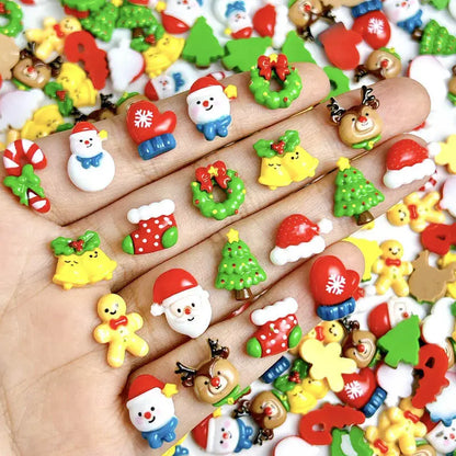 30PCS 3D Cartoon Santa Claus Elk Nail Charms Cute Snowman Dot Christmas Socks Nail Art Decorations for DIY Christmas Style Nails