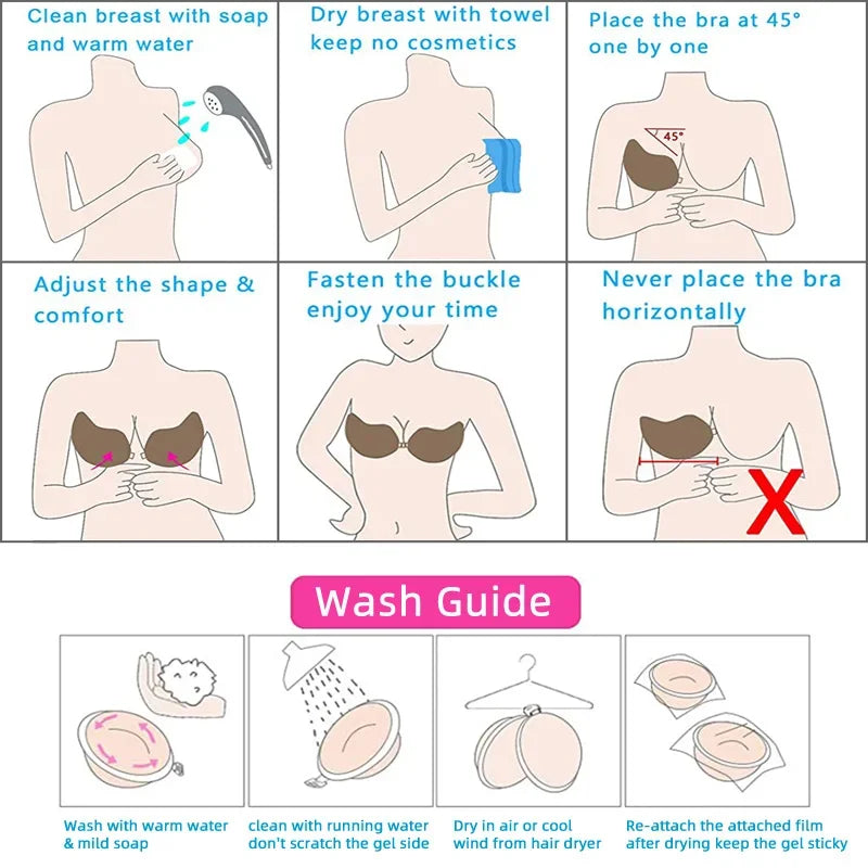 Sexy Women's Bra Invisible Push Up Bra Self-Adhesive Silicone Seamless Front Closure Sticky Backless Strapless Bra