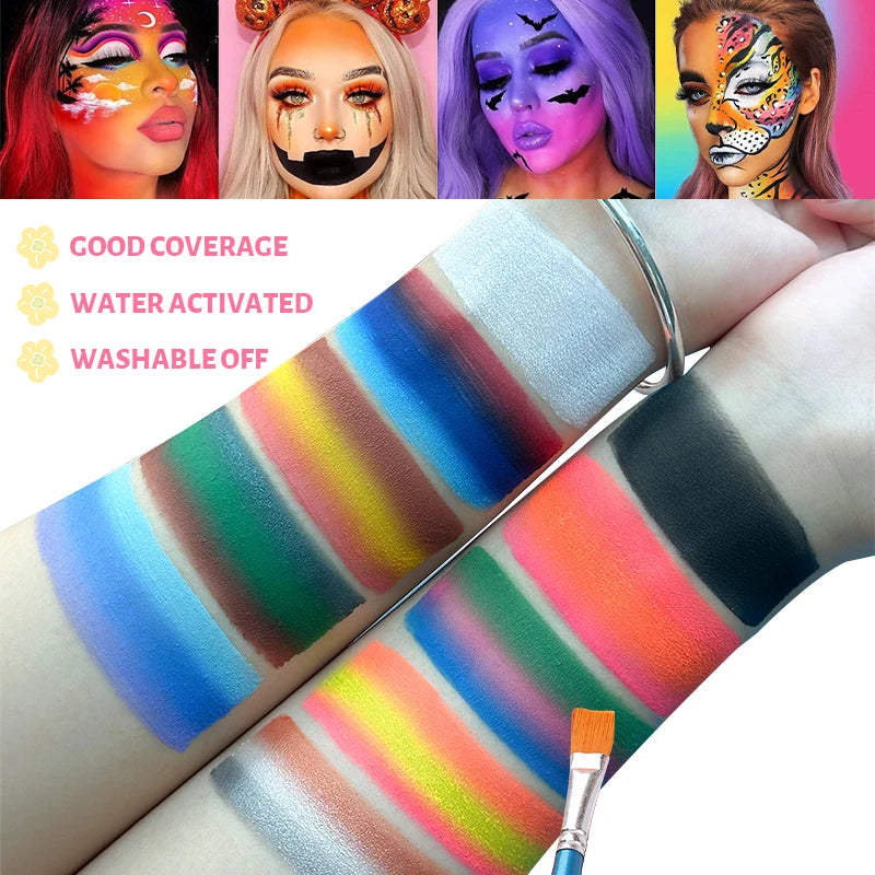 10 grids, 26 colors Rainbow face Art Painting Kit with 10pcs brush water-soluble Makeup Tattoo paint palette halloween Christmas