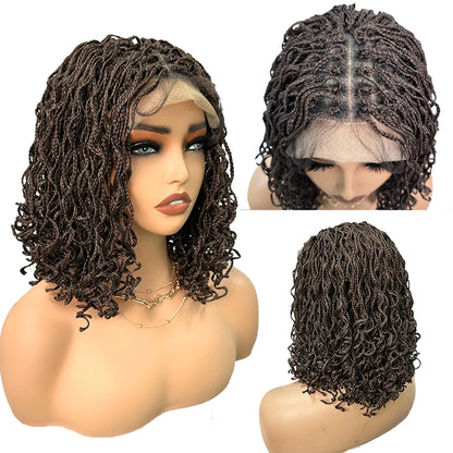 IPARTY Synthetic 4x4 Lace Front Wig 14inch Curly Faux Locs Braided Wig Large Parting Space Twist Dreadlock Wigs for Black Women