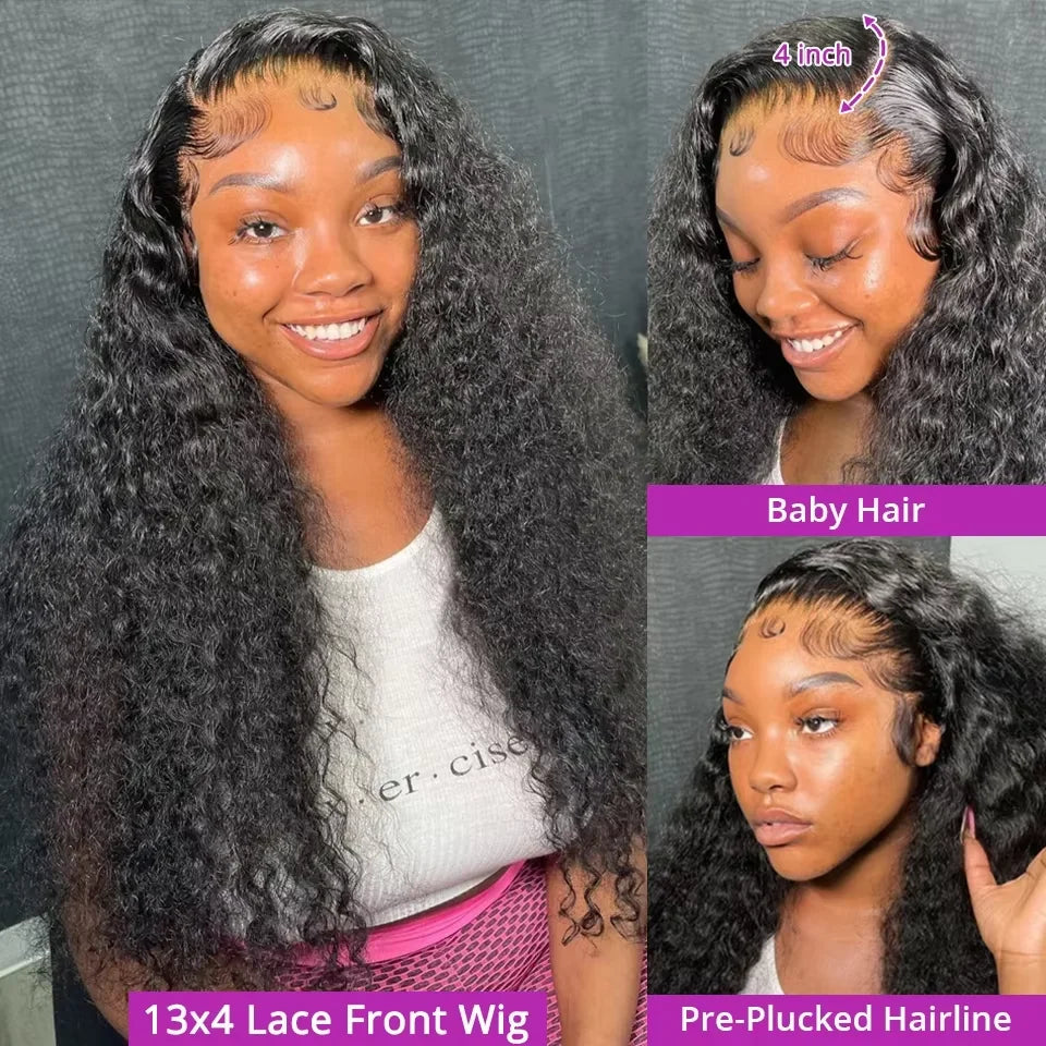 38Inch Deep Wave Frontal Wig Transparent 13x4 13x6 HD Lace Frontal Human Hair Wigs Curly Human Hair Lace Frontal Wigs For Women
