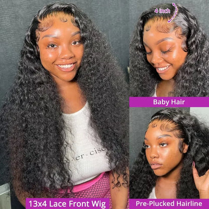 38Inch Deep Wave Frontal Wig Transparent 13x4 13x6 HD Lace Frontal Human Hair Wigs Curly Human Hair Lace Frontal Wigs For Women