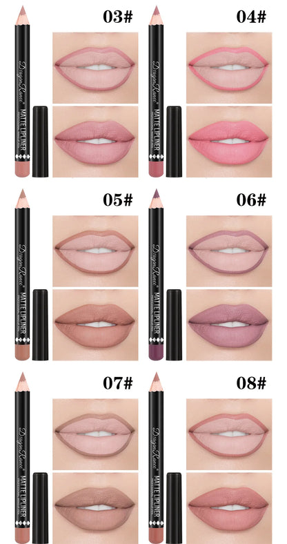 Long Lasting Matte Lip Liner 12 Colors Set Waterproof High Pigment Nude Wooden Pencil Lip Makeup Kit for Daily Use