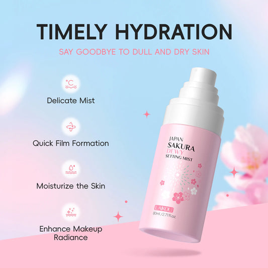LAIKOU Japan Sakura Dewy Setting Mist Makeup Setting Spray Hydrating Face Mist Radiant Glow Finishing Spray 80ml