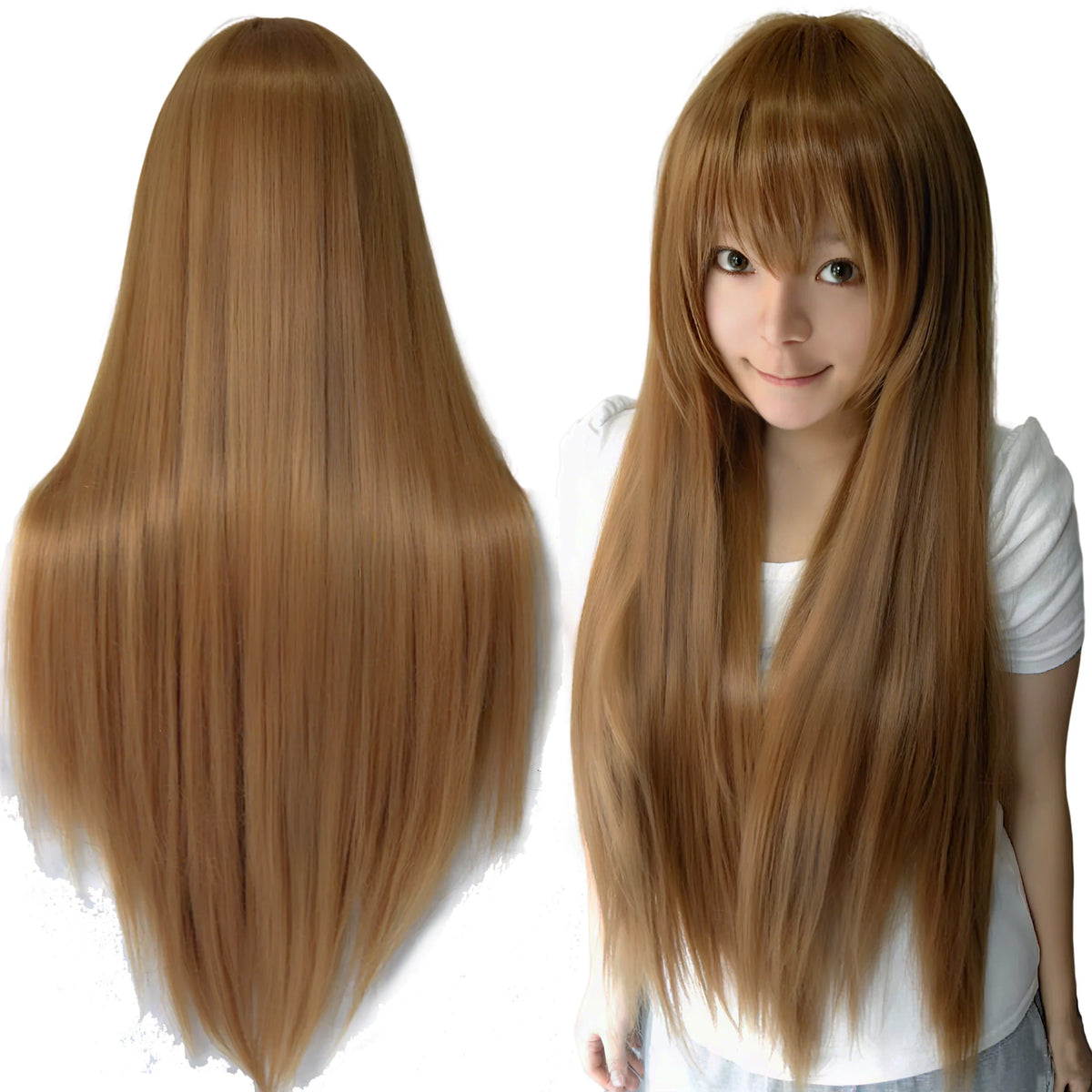 80cm Straight Synthetic Cosplay Wig White Purple Green Silver Pink Lolita Hairpiece with Bangs Long Wigs