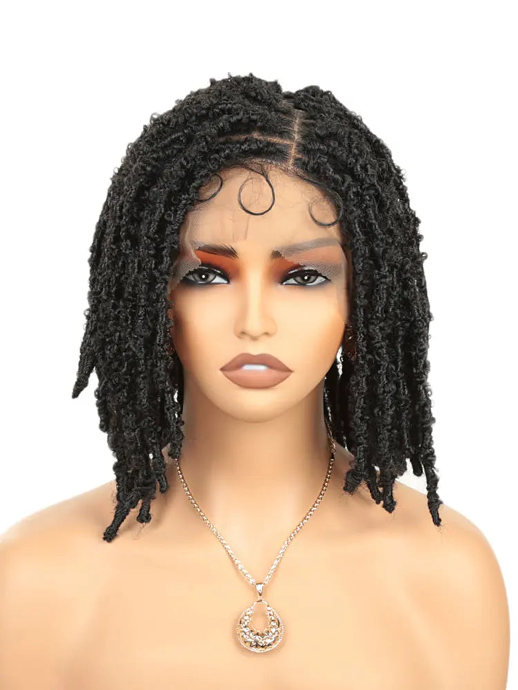 12 Inch Short Synthetic Boho Braided Wigs With Baby Hair Curly Lace Front Wigs for Black Women Box Braiding Wig Natural Looking