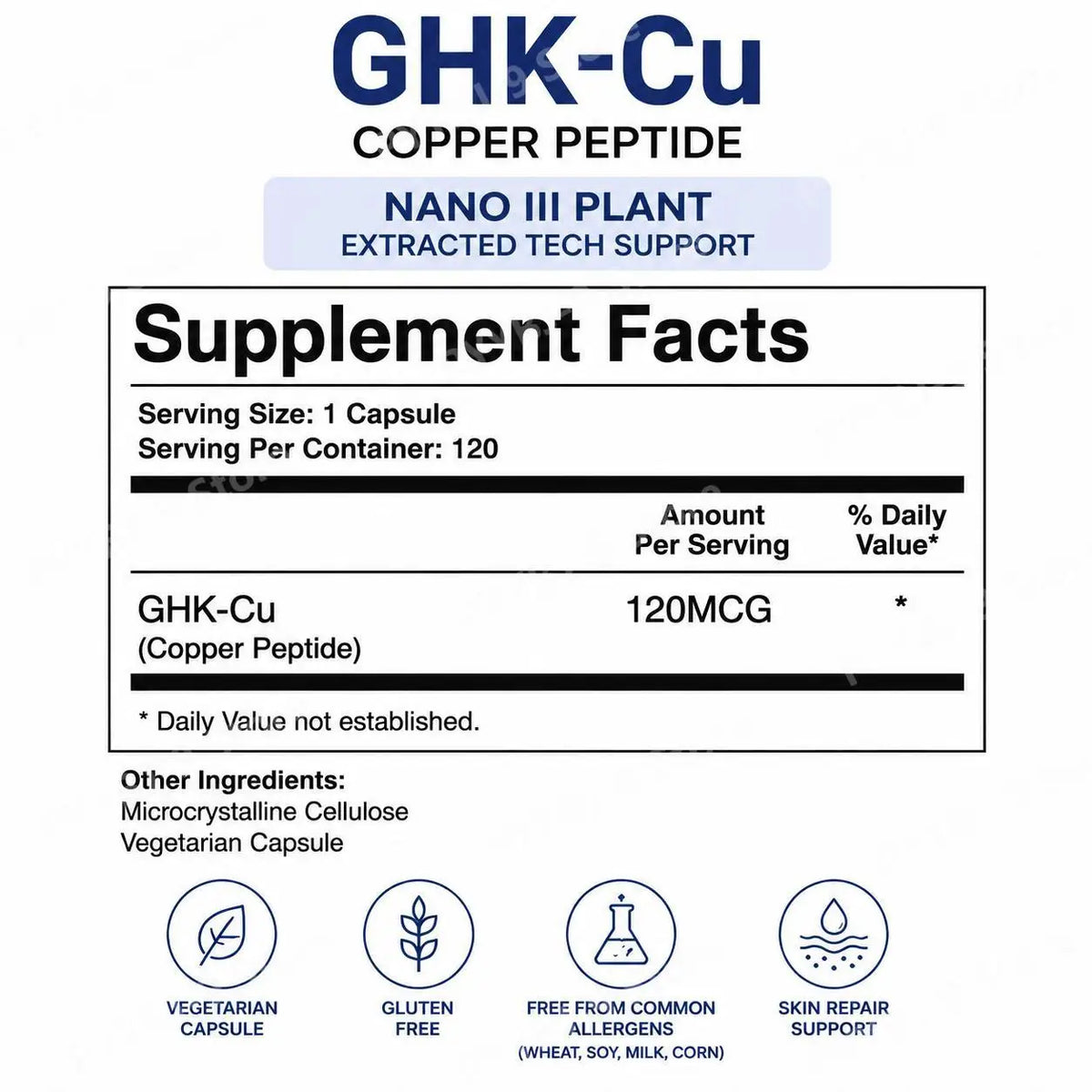 GHK-Cu Copper Peptide Capsules for Skin Repair Support, Collagen Metabolism Support, and Antioxidant Protection - 120 Capsules