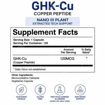 GHK-Cu Copper Peptide Capsules for Skin Repair Support, Collagen Metabolism Support, and Antioxidant Protection - 120 Capsules