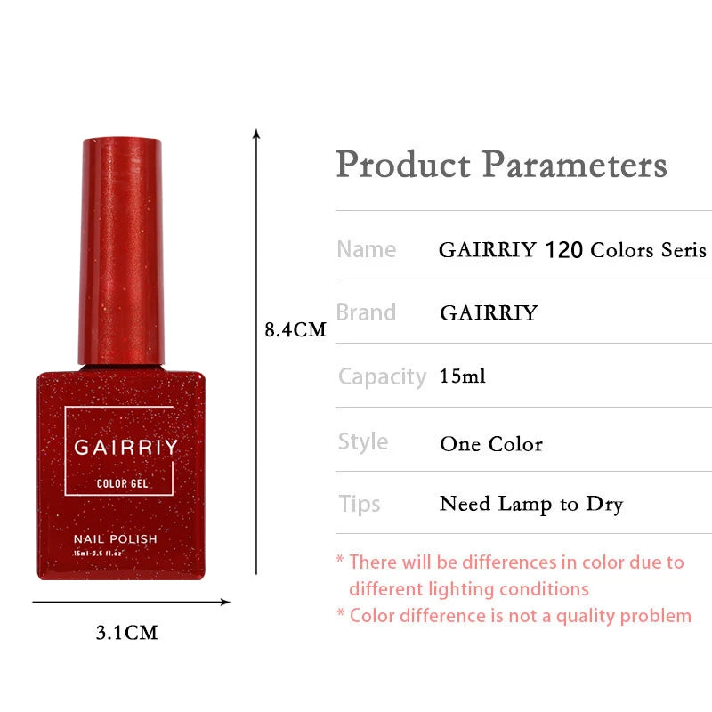 Gairriy Nails Polish 120 Colors/set Red Black Color Nail Polish 15ml UV Permanent Seedling Varnish Hybrid Nail Art Salon Glitter