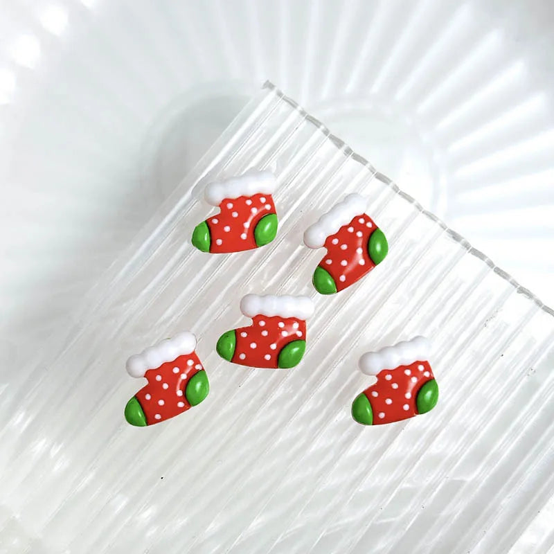 30PCS 3D Cartoon Santa Claus Elk Nail Charms Cute Snowman Dot Christmas Socks Nail Art Decorations for DIY Christmas Style Nails