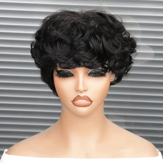 Short Pixie Cut Wig Curly Bob Wig Human Hair For Black Women Machine Made Wigs With Bangs Colored Brazilian Wig Human Hair Wigs
