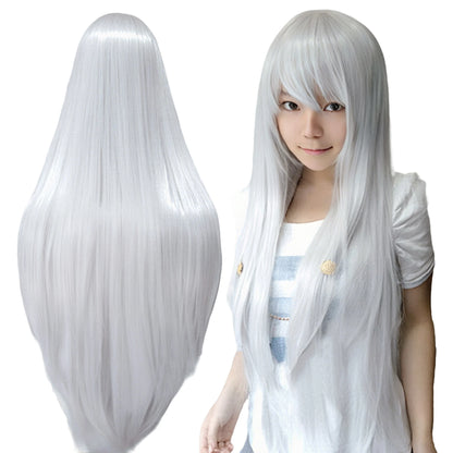 80cm Straight Synthetic Cosplay Wig White Purple Green Silver Pink Lolita Hairpiece with Bangs Long Wigs