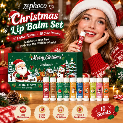 Christmas Lip Balm Gift Set 10 Count Assorted Fruit Flavors Stocking Stuffers Nourishing Moisturizing for Women 5g Fro Dry Skin