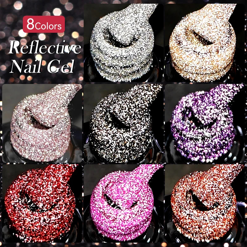 LILYCUTE 7ML Champagne Gold Reflective Glitter Gel Nail Polish Superflash Colorful Sparkling Effect For Manicure Nail Art UV Gel