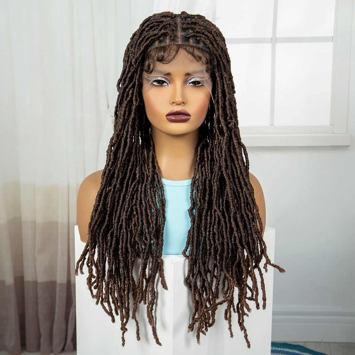 24Inch Full Lace Locs Braided Wigs with Baby Hair Lace Frontal Synthetic Braids Wigs for Black Women Natural HD Lace Braids Wigs