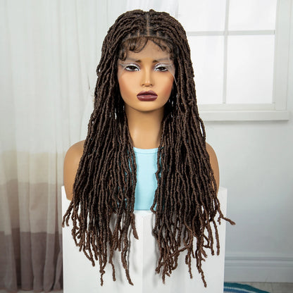 24Inch Full Lace Locs Braided Wigs with Baby Hair Lace Frontal Synthetic Braids Wigs for Black Women Natural HD Lace Braids Wigs