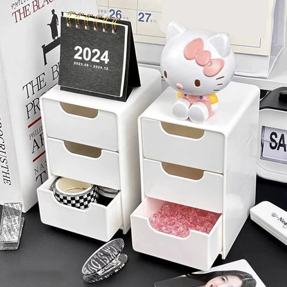 3-Tier Cosmetic Storage Box Organizer With Drawers Multifunctional Countertop Storage For Jewelry Makeup Brush Office Supplies