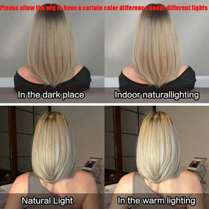 Highlighted bob short straight hair synthetic wig, suitable for white women's daily wear wig accessories