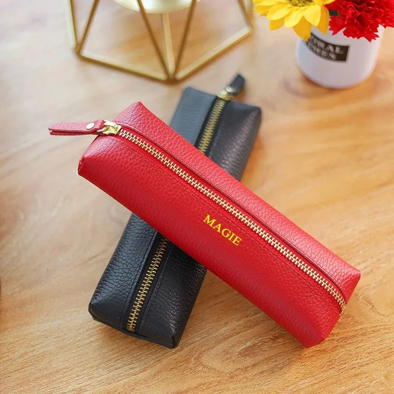 Custom Name Leather Makeup Pouch, Soft Portable Pen Bag Makeup Case, Multifunctional Storage & Travel Cosmetic Bag for Daily Use
