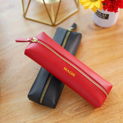 Custom Name Leather Makeup Pouch, Soft Portable Pen Bag Makeup Case, Multifunctional Storage & Travel Cosmetic Bag for Daily Use