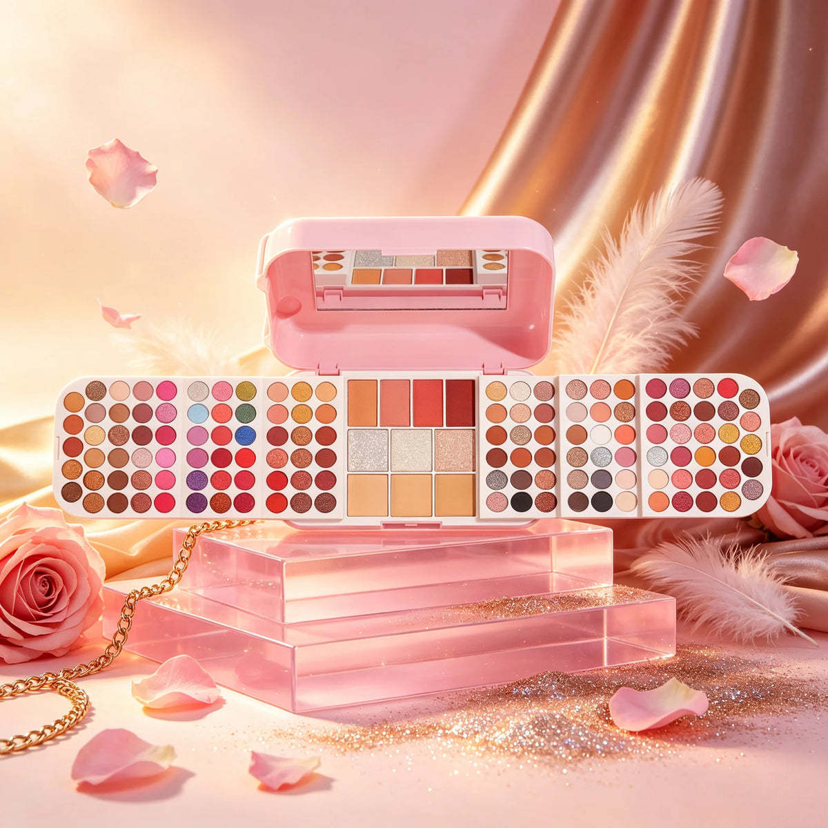 Professional Portable Travel Makeup Set for Women, All‑in‑One Integrated Makeup Palette with Built‑in Mirror for Touch‑Ups, Makeup Gift Set, Perfect Present for Girls on Valentine’s Day, Christmas & Halloween