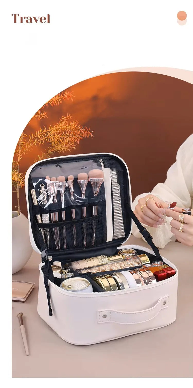 2026 New Fashion Large Capacity PU Zipper Storage Makeup Bags Portable Travel Tote for Bag Makeup Brush Cosmetic Case
