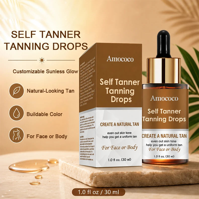 Amococo 3pcs Self Tanning Drops 30ml each Natural Bronzing Serum for Face Body Sunless Tanner Customizable Drops Even Skin Tone