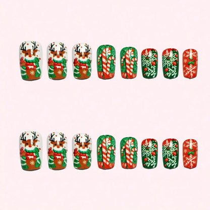24Pcs Fake Nails, Christmas Theme Manicure, Cute Snowman Nail Tips, Luxurious And Elegant Style, Suitable For Parties, Gatherings, And Daily Wear