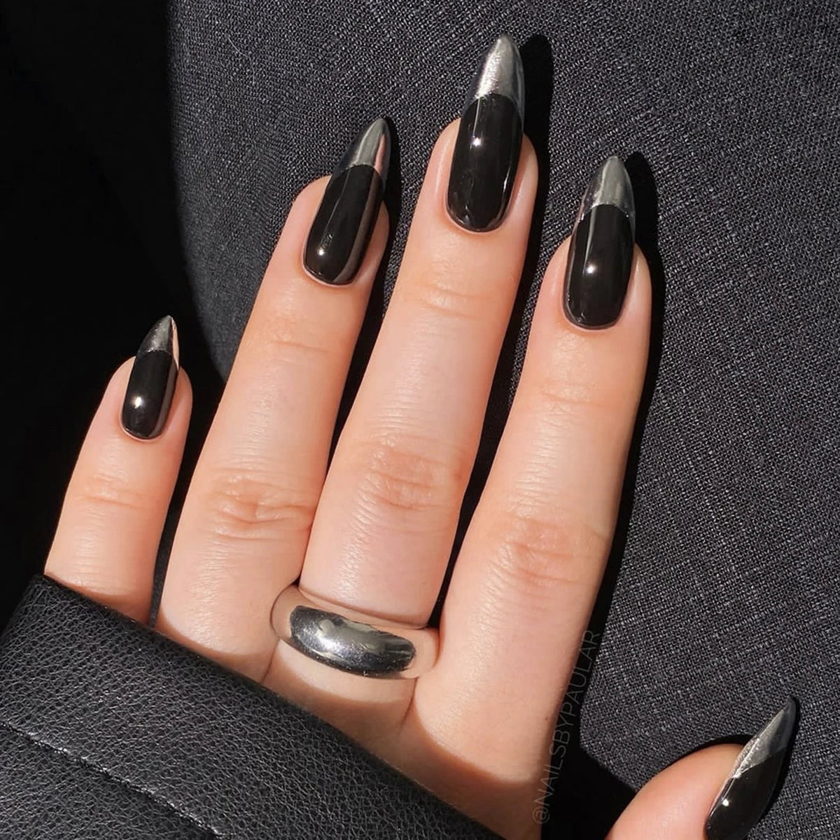 24pcs Pure Black Fake Nails Almond Fashion Charm Manicure Reusable False Nails For Spicy Girls Wearable Press On Nail Patch