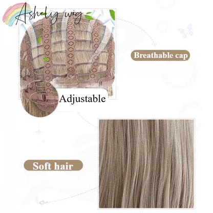 Blonde Wig with Bangs 22inch Medium Straight Hair Wig for Women Soft Natural Heat Resistant Fibers Synthetic Wigs 가발  Peluca
