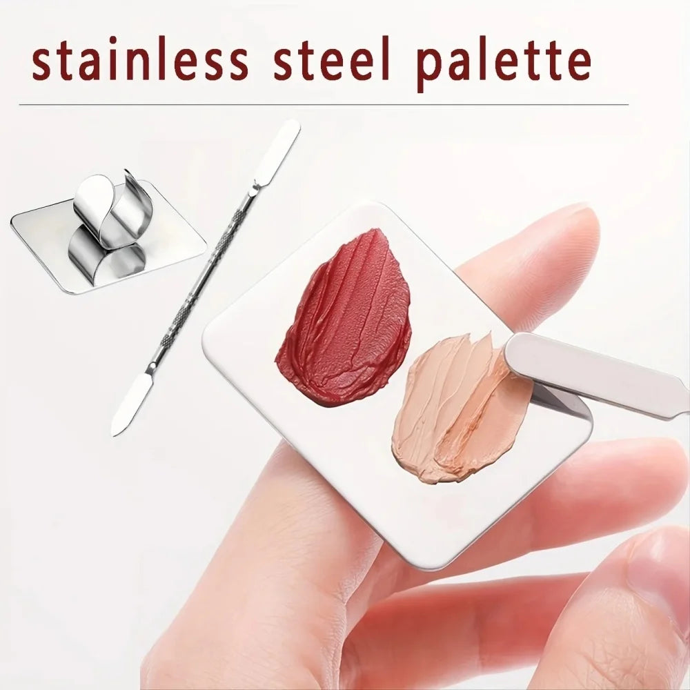 Stainless Steel Cosmetic Mixing Palette With Mini Foundation Spatula Professional Makeup Blending Tray For Liquid Foundation