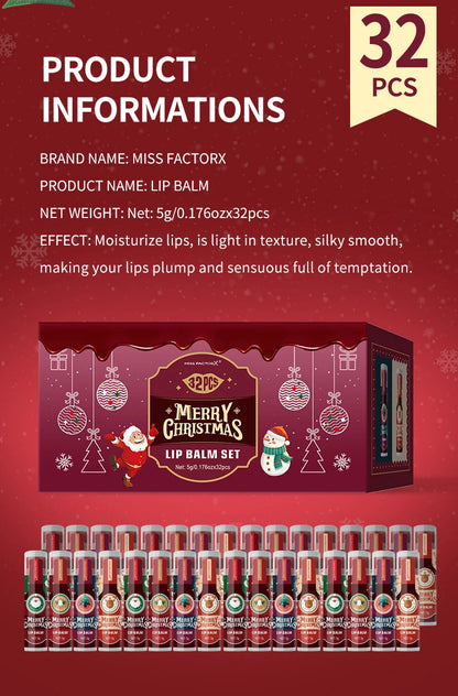 32 Pieces/Box Christmas Hot Red Wine Theme Lipstick Set - Colored Lipstick, Natural Luster, Moisturizing, Light and Non Sticky