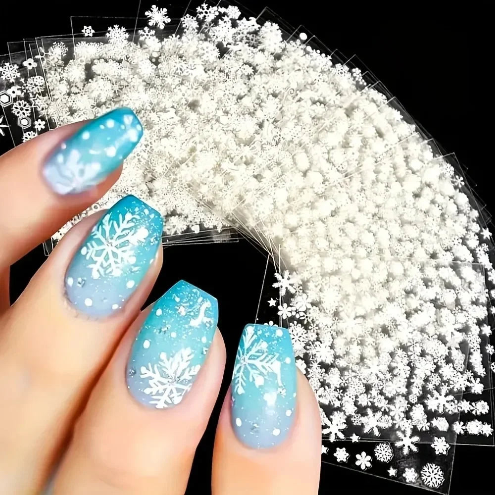 30pcs Sheets Winter 3D Nail Art Stickers Decals Nail Art Supplies for Women And s - Self-Adhesive Cartoon Snowflake Snowman