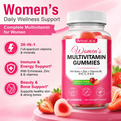 Women's Multivitamin Gummies, 36‑in‑1 Vitamins Minerals with Biotin & Zinc for Skin Hair Nails, Energy Bone & Immune, 60 Count