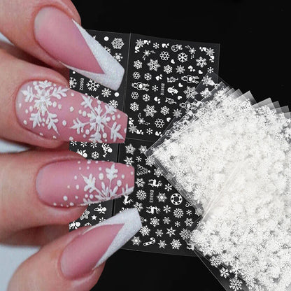 30Sheet/Set Christmas Nail Stickers 3D White Self Adhesive Snowflake Nail Sliders DIY Children New Year Stickers for Nails