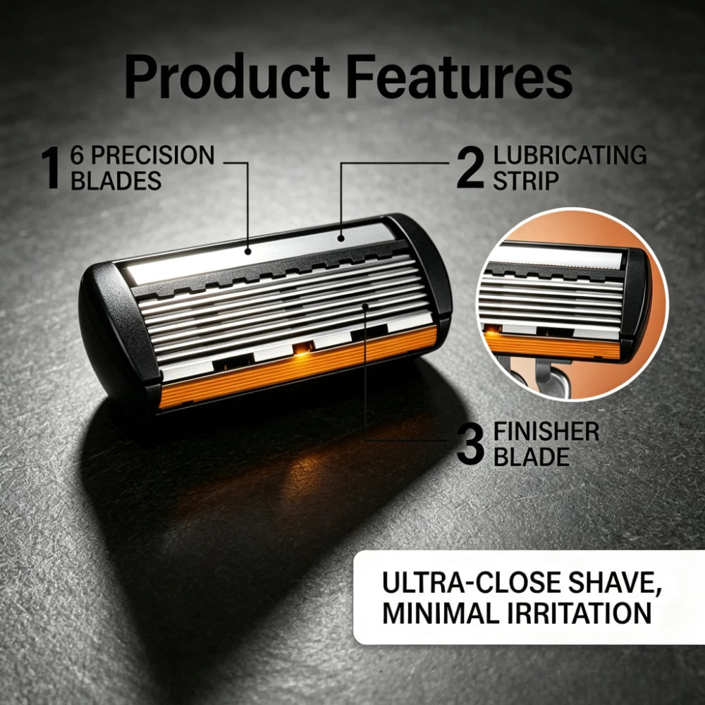 Men's Manual Safety Razor Set, Featuring 6-Layer Stainless Steel Blades and an Aloe vera Lubricating Strip | Perfect as a Gift.
