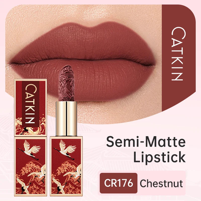CATKIN Christmas Limited New Year's Lipstick for Lips CATKIN Moisturizing with Golden Glosses, Tone CP170 Crimson Pink, 3.6 G
