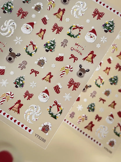 2026 New 5D Embossed Garland/Christmas Tree Nail Stickers White Snowflakes Bow Star Nail Decals Self-Adhesive Xmas Nail Decor