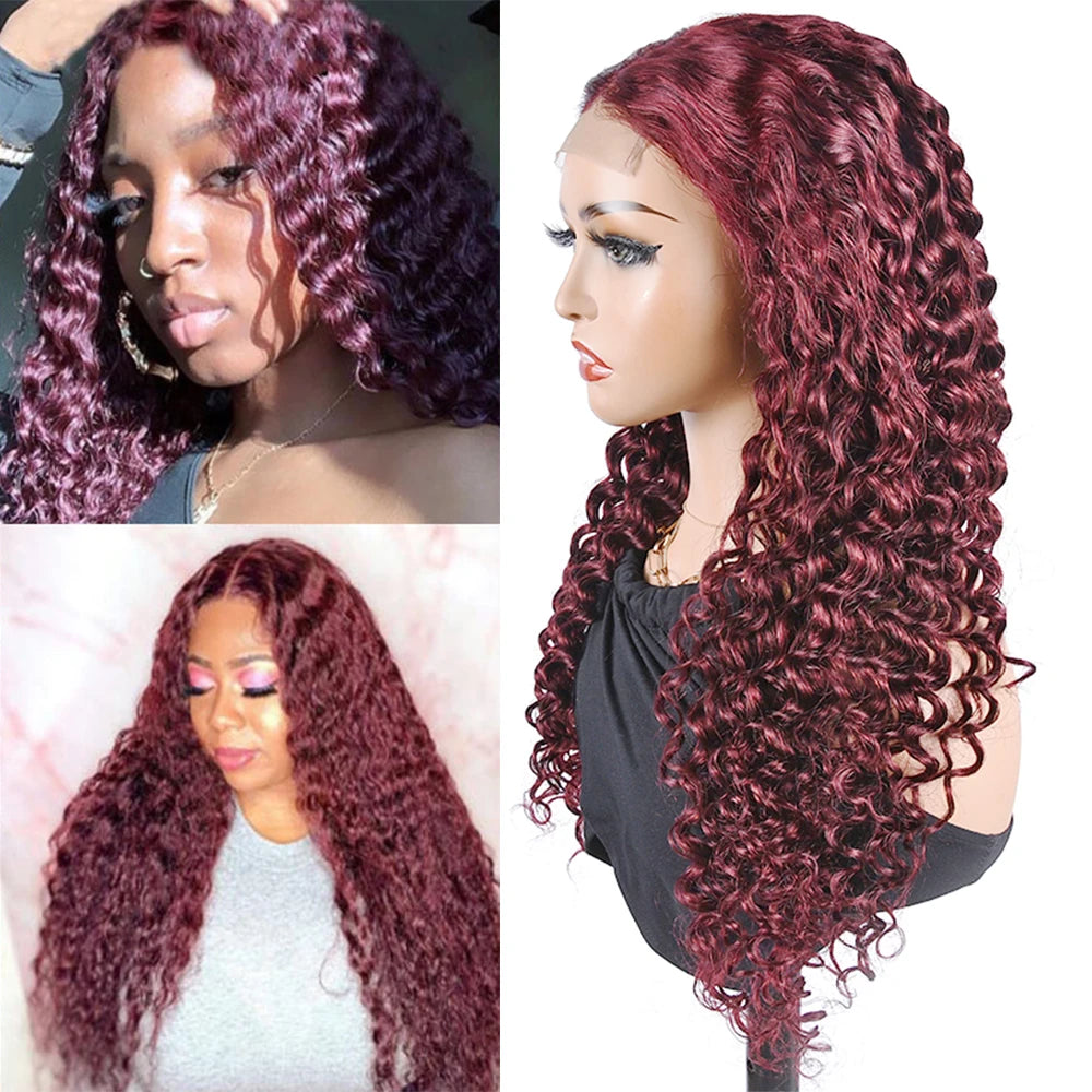 T1B/Orange Deep Wave Lace Closure Wig For Women Ombre Orange Lace Closure Human Hair Wigs With Baby Hair Remy Preplucked HairUGo