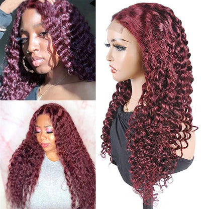 T1B/Orange Deep Wave Lace Closure Wig For Women Ombre Orange Lace Closure Human Hair Wigs With Baby Hair Remy Preplucked HairUGo