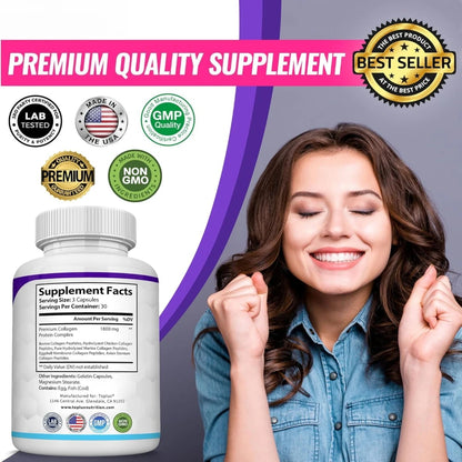 Multi Collagen Peptides Pills 1800 Mg Complex - Type I, II, III, V, X Premium Collagen Complex for Better Skin & Hair, Strong Jo