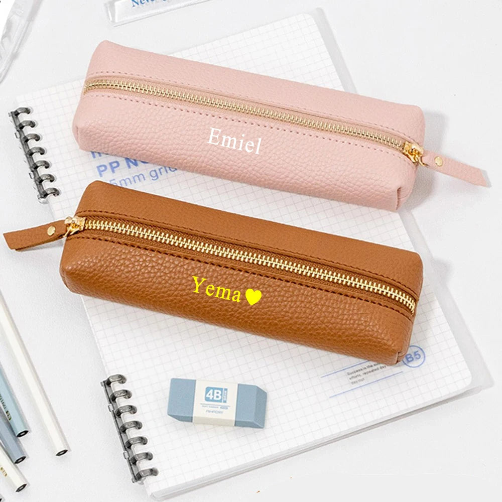 Custom Name Leather Makeup Pouch, Soft Portable Pen Bag Makeup Case, Multifunctional Storage & Travel Cosmetic Bag for Daily Use