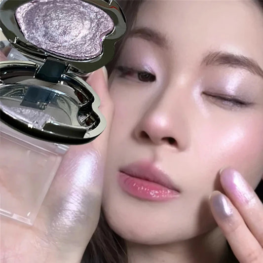 Pearlescent Lavender Eyeshadow Palette Facial Highlighter Brightening Blusher Glitter Heart-shaped Eye Shadow Women Makeup  ﻿